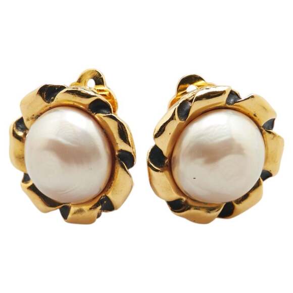 Chanel earrings gold plated with faux pearls for women.